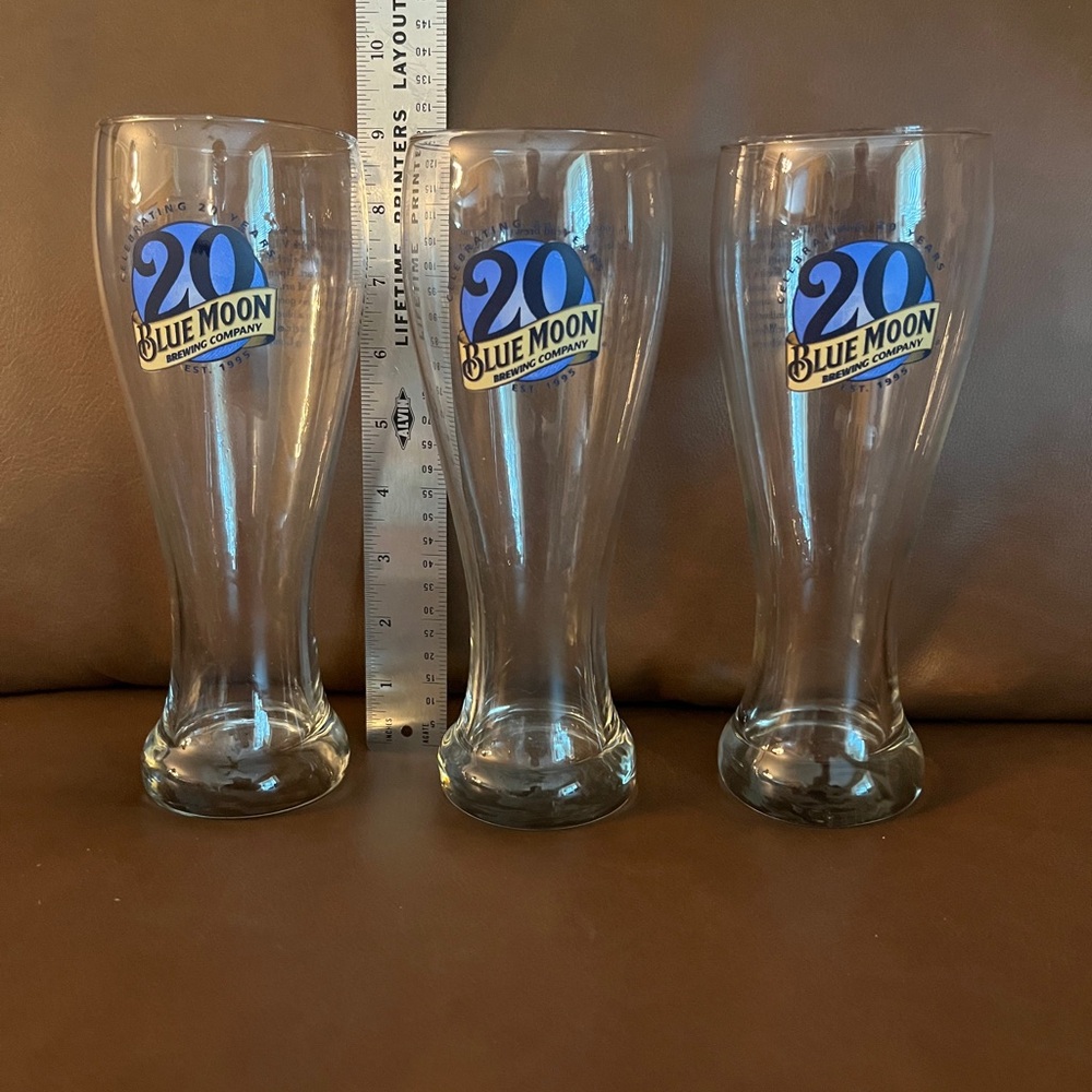 Blue Moon 20th Anniversary Pilsner 16oz Beer Glasses - Set of 3